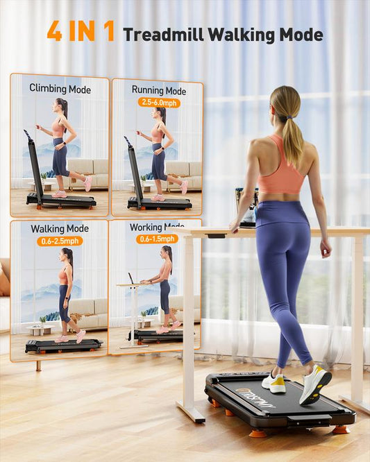Trisomy Treadmill 4 in 1 Smart Foldable Handle Walking Pad Fitness Equipment with Adjustable 15° Incline, APP, Remote Control and Wheels Suitable for Home and Office